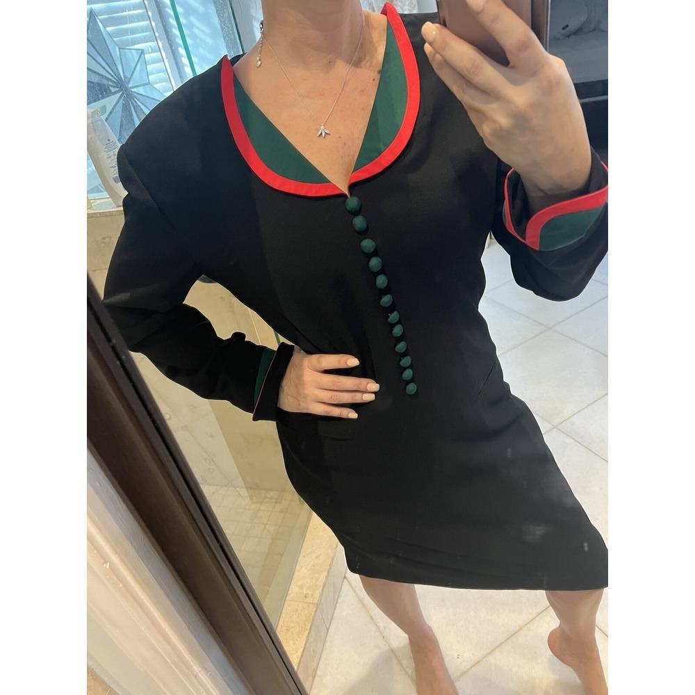 Vintage Richard Warren Peter Pan Collar Dress 12 Silk Blend Red Green Black Midi